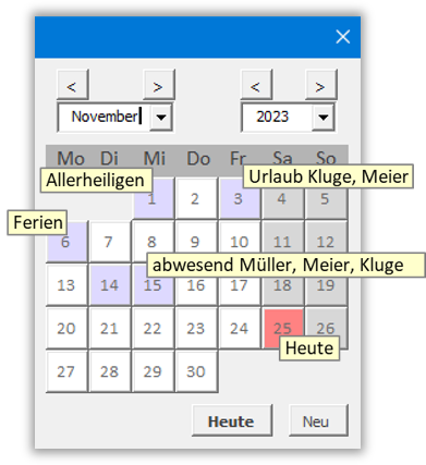 Kalender (Urlaube, Feiertage) & Team-Infos